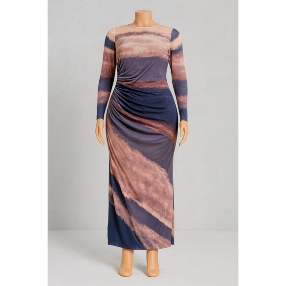 Women’s Mesh Detail Long Sleeve Tie-Dye Bodycon Round Neck Maxi Dress size XL - Picture 1 of 3